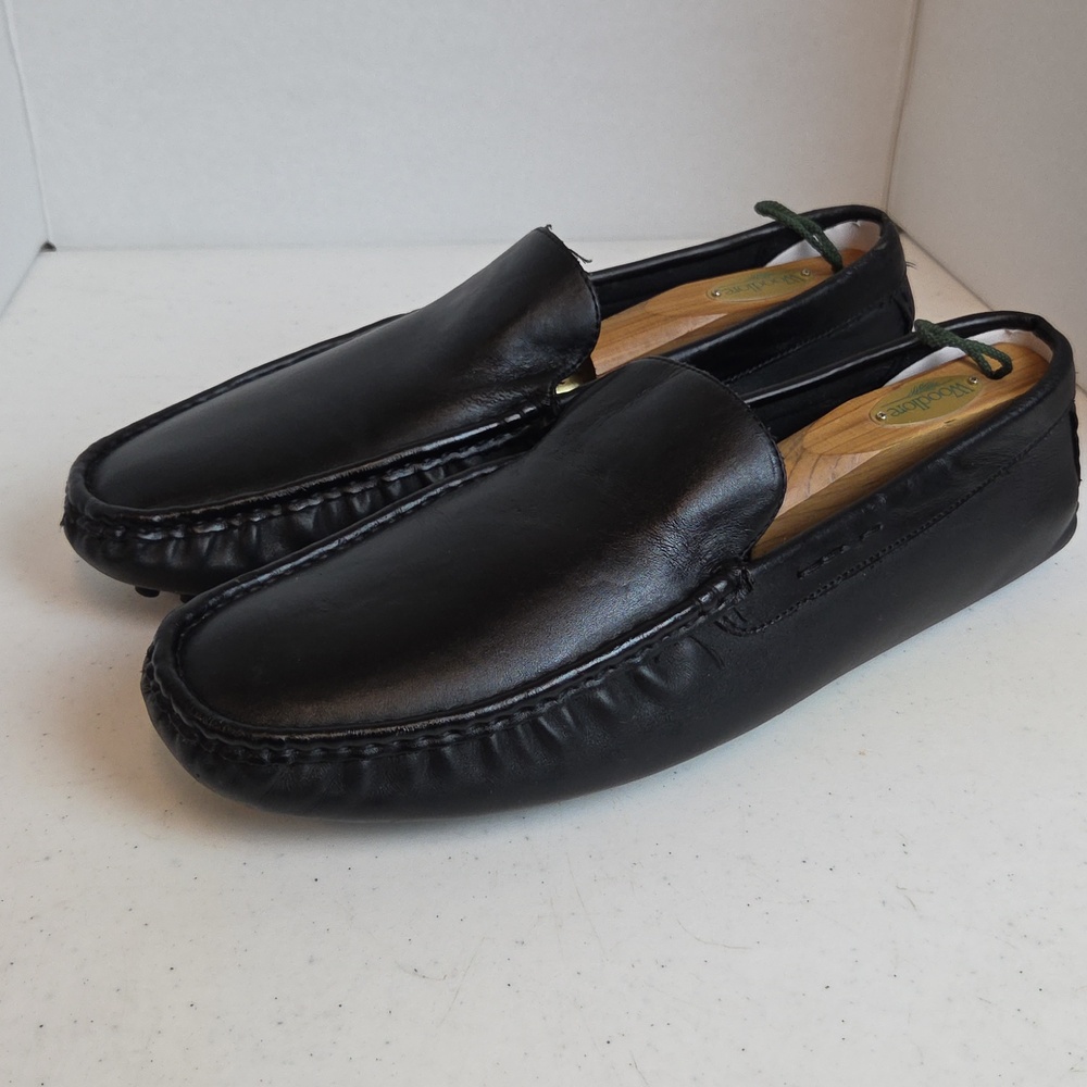 Todd Welsh Mens Black Leather Slip-On Moccasin Driving Loafers Size 12